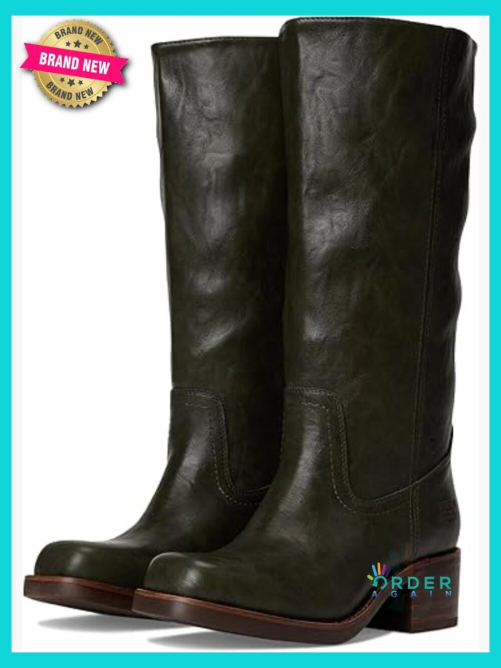 Calf High Square Toe Block Heel Pull-On Boots Equestrian Style Leather